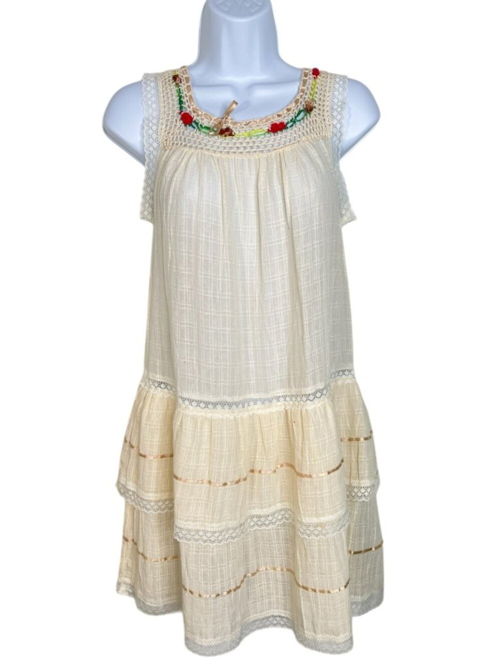 Vintage Pinafore Gauze Tank Top Prairie Cottagecore Boho South American XS